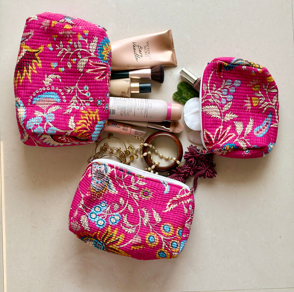 Pink Pouch set of 3, Inner small compartments, Toiletry Pouch, Gift set