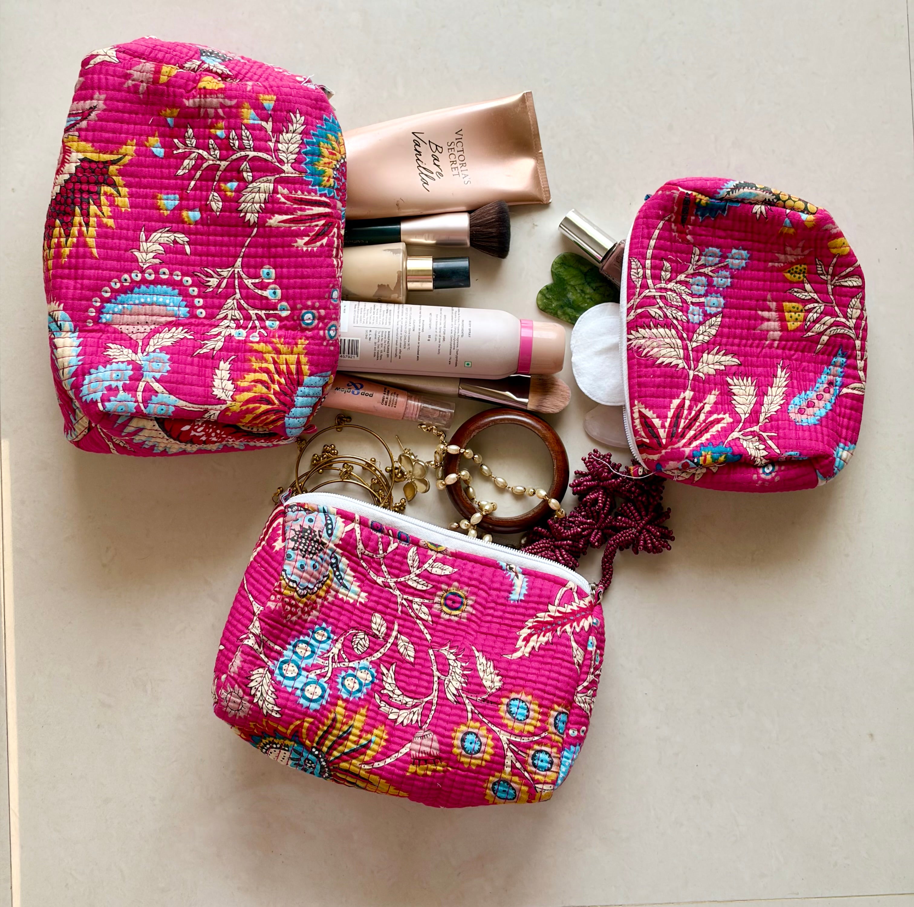 Pink Pouch set of 3, Inner small compartments, Toiletry Pouch, Gift set