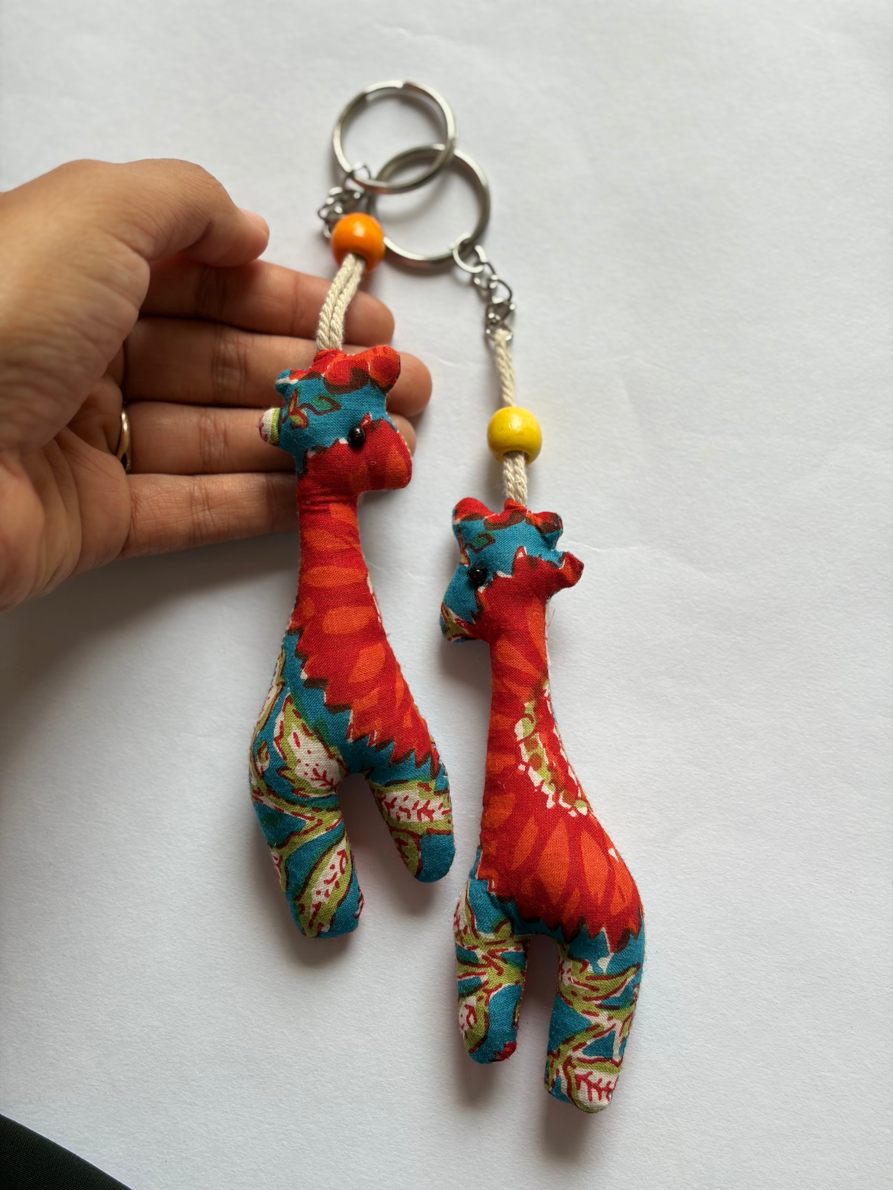 Blue Giraffe Keychain, Handmade with fabric