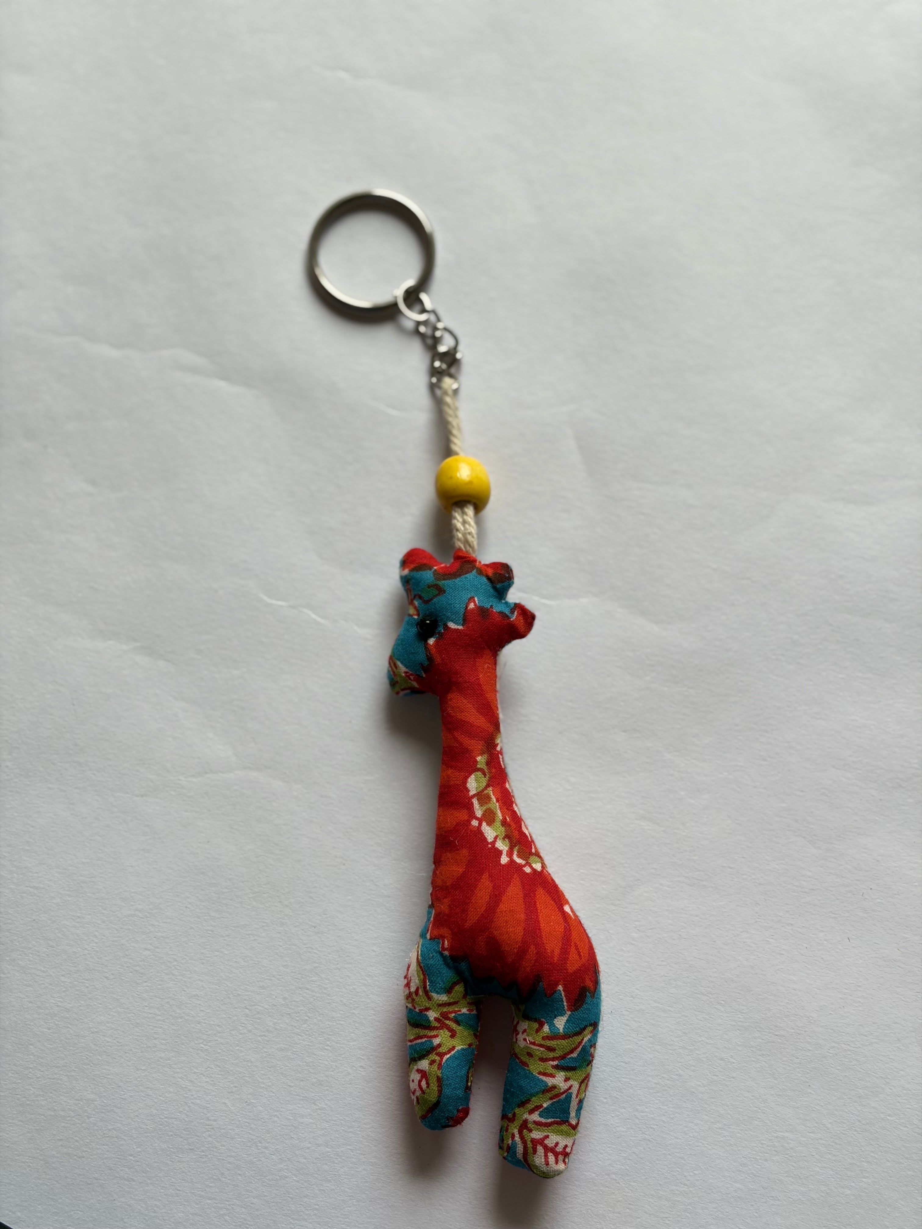 Blue Giraffe Keychain, Handmade with fabric