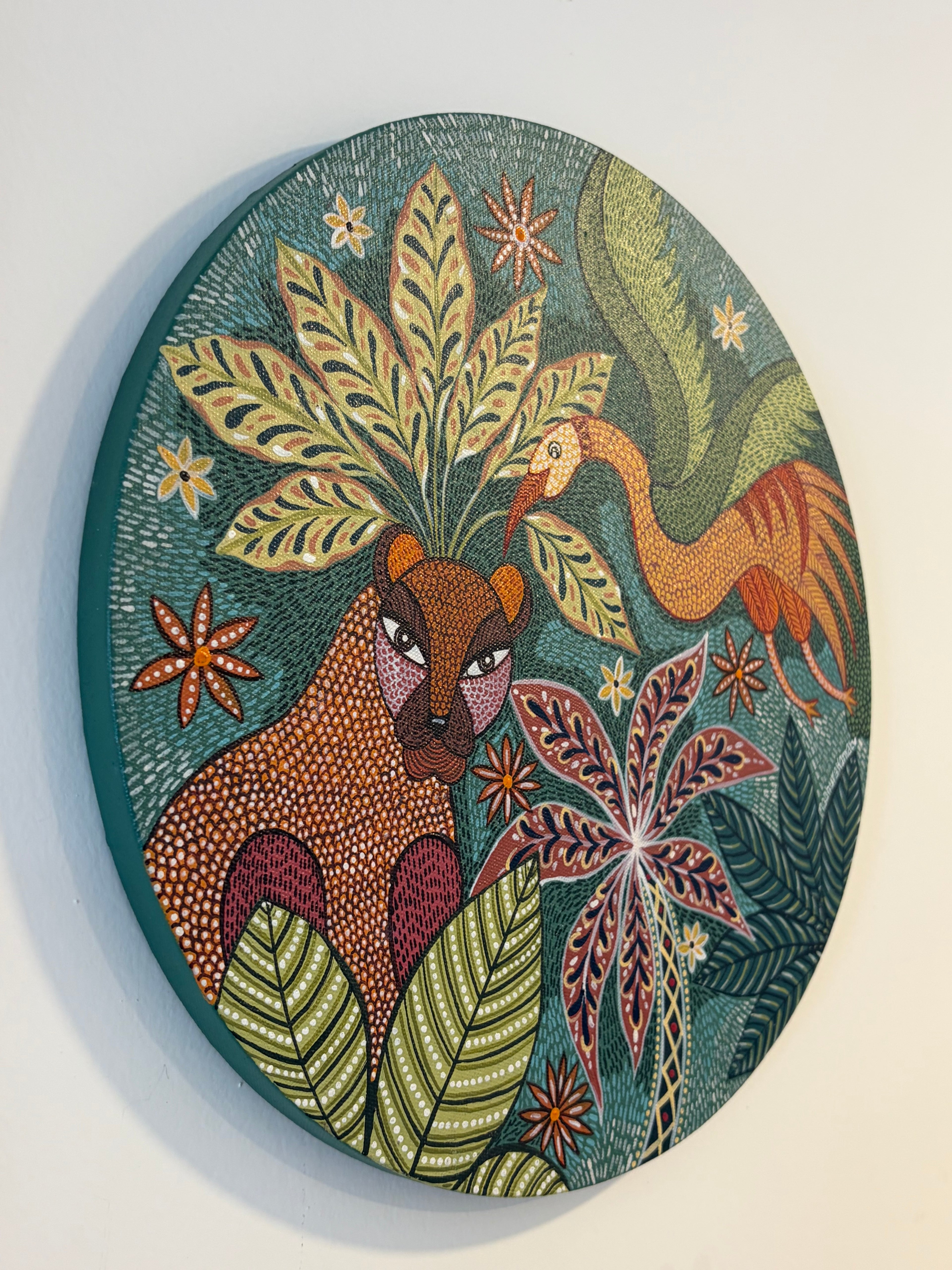 Original contemporary Gond painting on round canvas