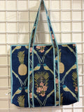 Block print blue tote