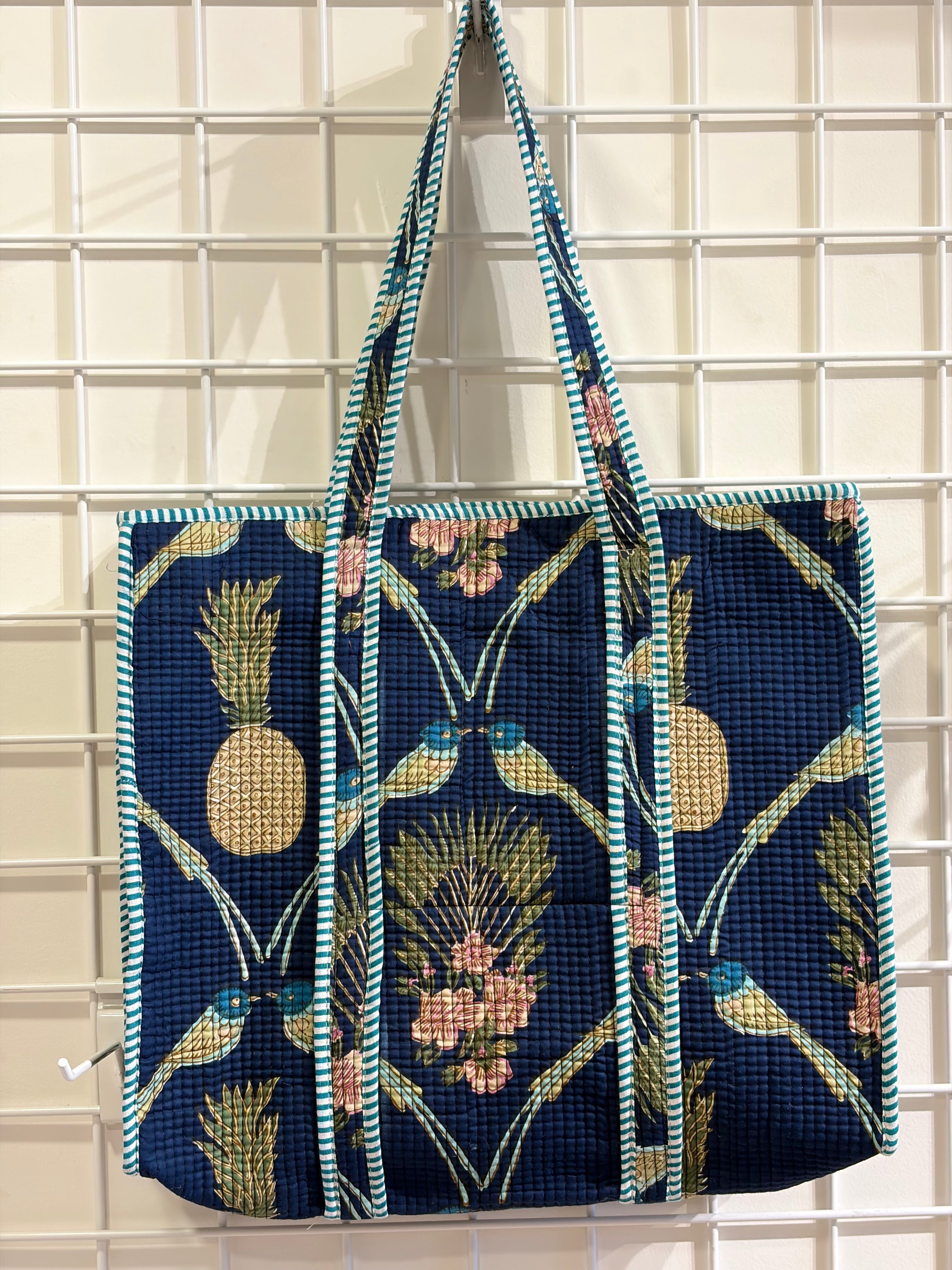 Block print blue tote