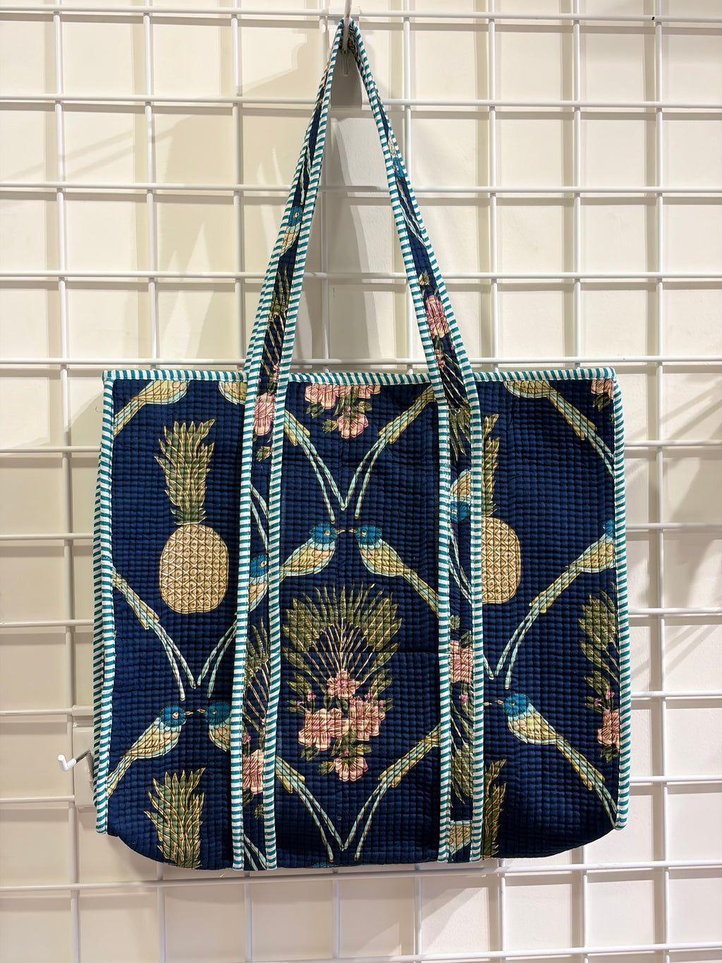 Block print blue tote
