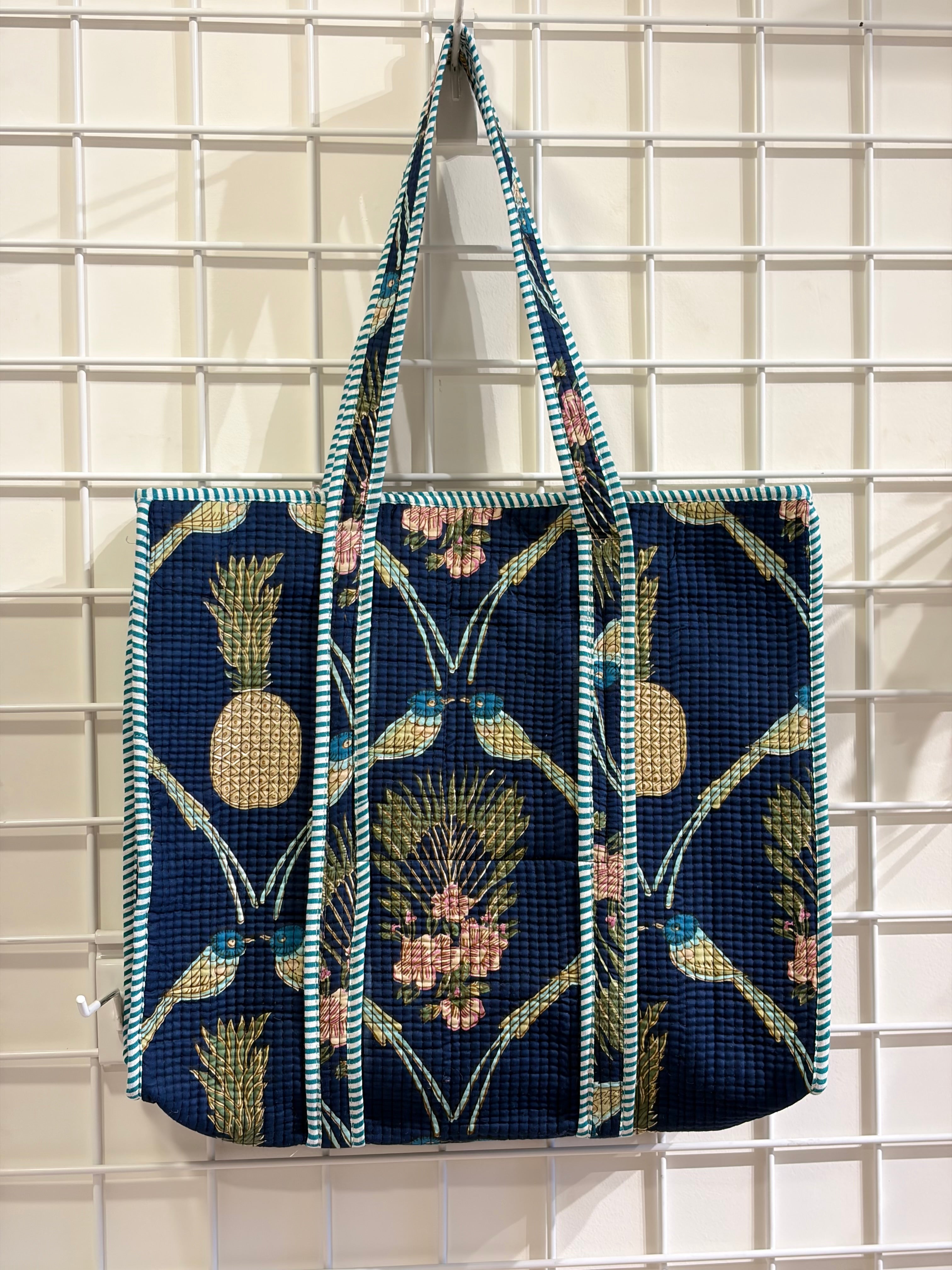 Block print blue tote