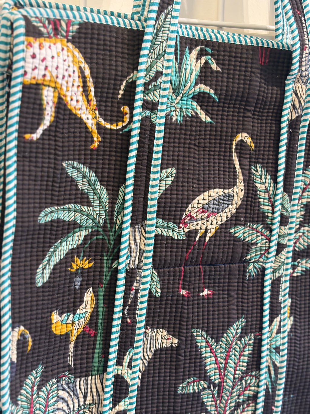Black animal plant tote bag
