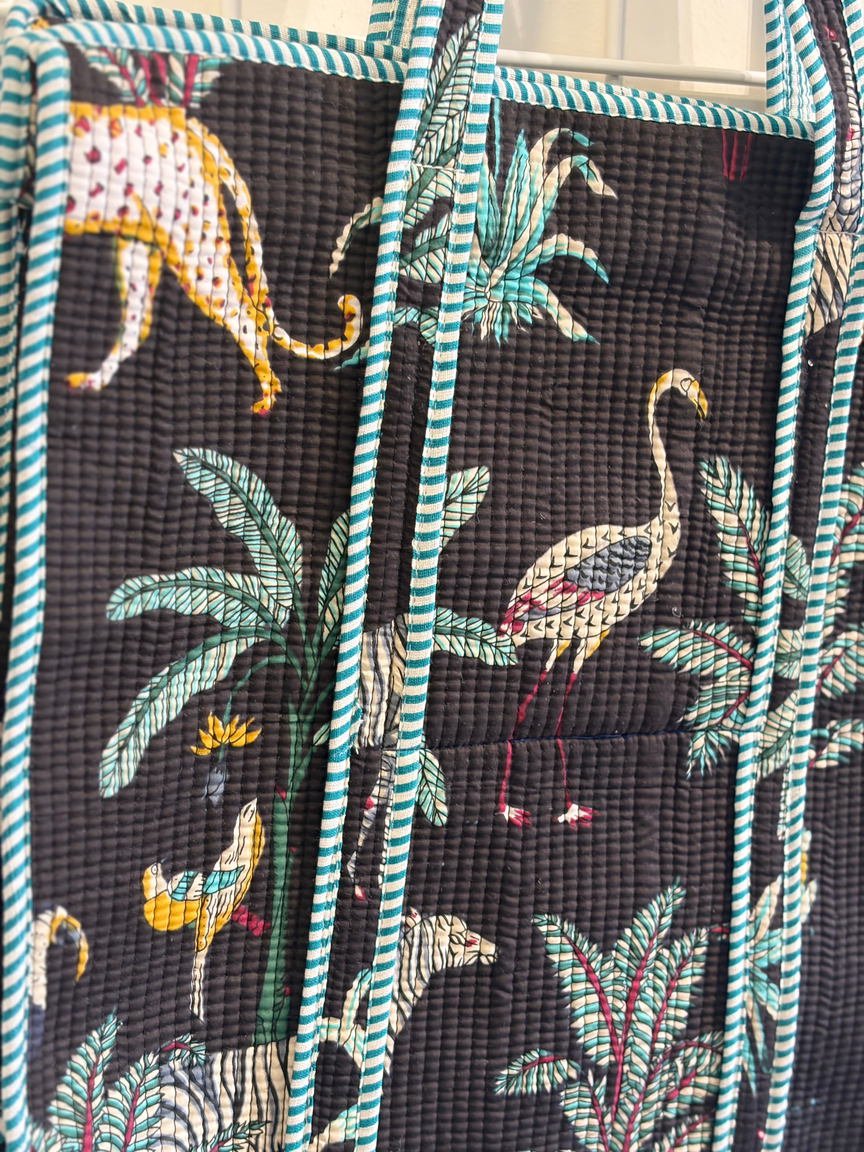 Black animal plant tote bag