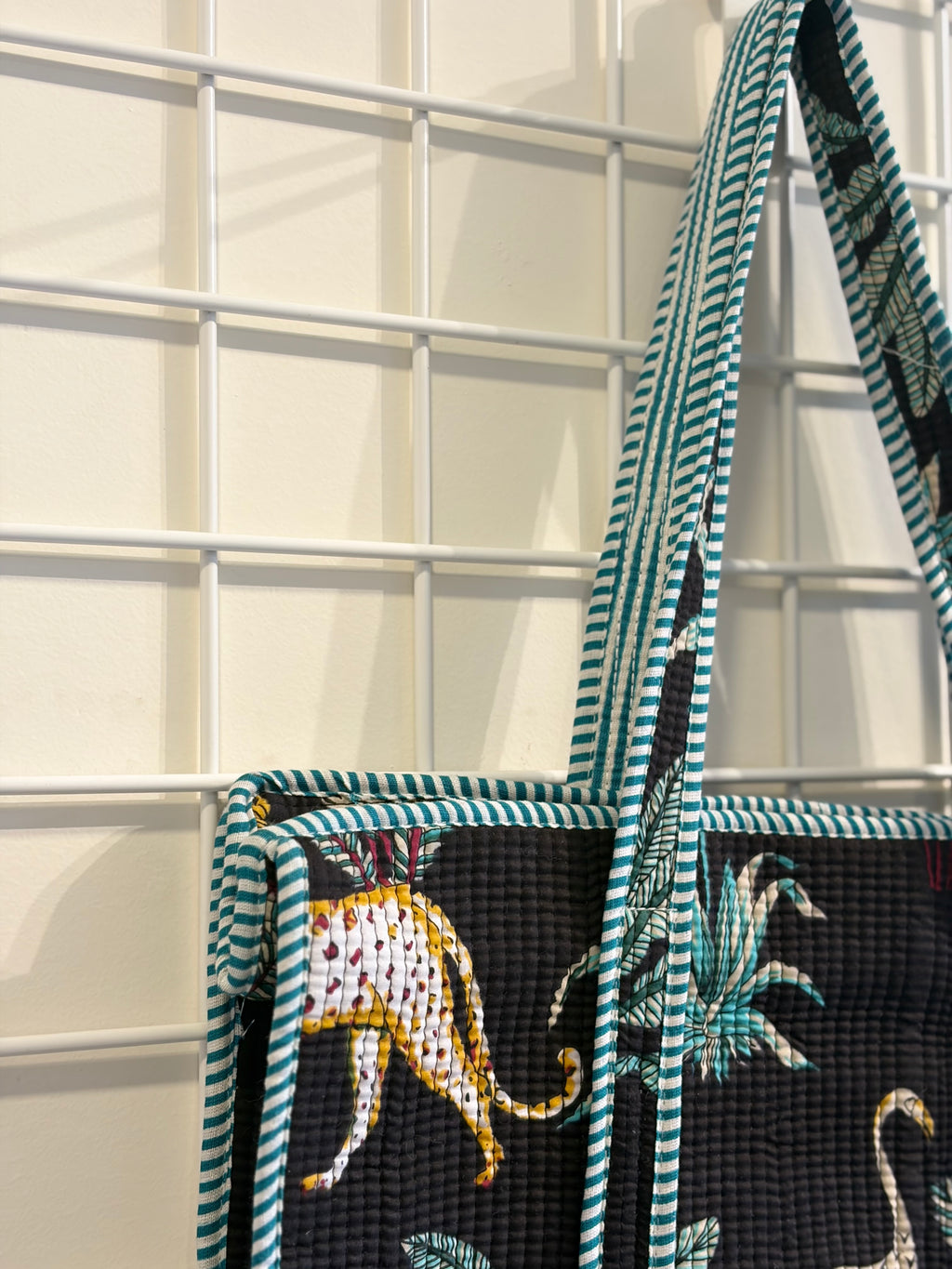 Black animal plant tote bag